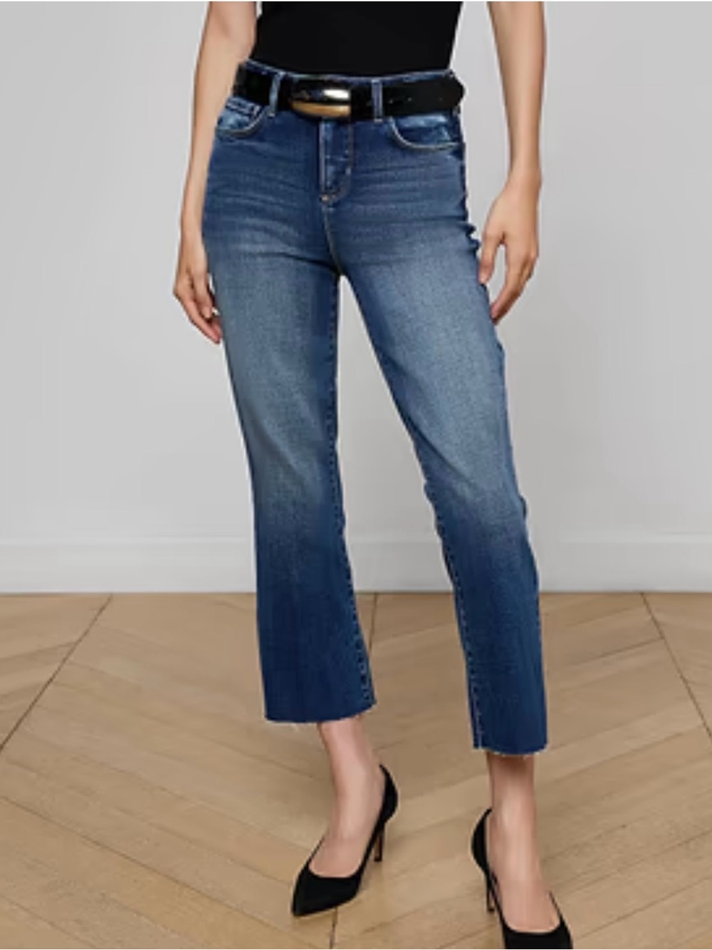NWT L'AGENCE Kendra High Waist Crop Flare Jeans. Dark Blue Wash Size 25